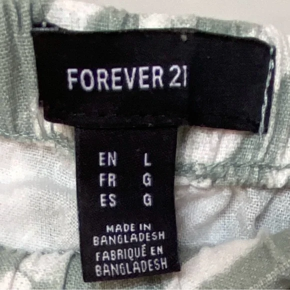 Forever 21 Sage Green Tie-Dye Linen Blend Wide Leg Pants Size Large 7/8 length - Picture 4 of 6